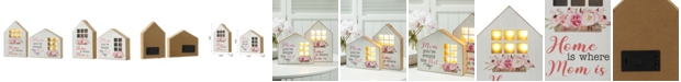 Glitzhome Lighted Mother's Day Wooden House Shaped Table Sign, Set of 2
